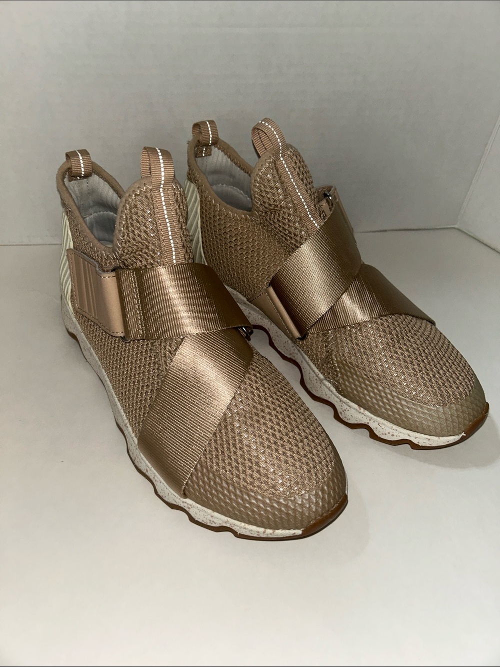 Sorel Women's Metallic Taupe Beige Slip-On Knit Sneakers